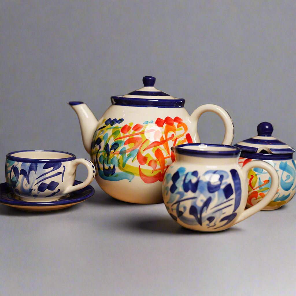 Blue Ceramic Pottery Set Handmade in Jordan