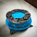 Blue Glass With Metal Ashtray