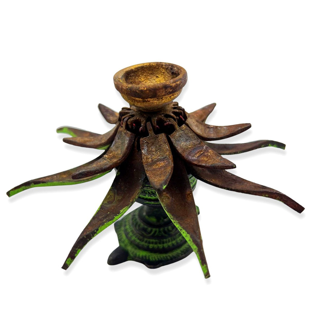 Candle Holder Antique Brass Rotatable Flower Turtle - STLESS