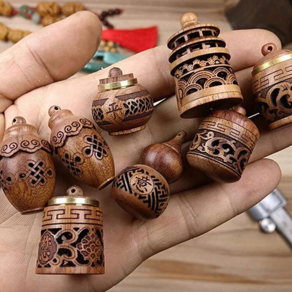 Carved Gourd and Vase Pendants Wooden Charm