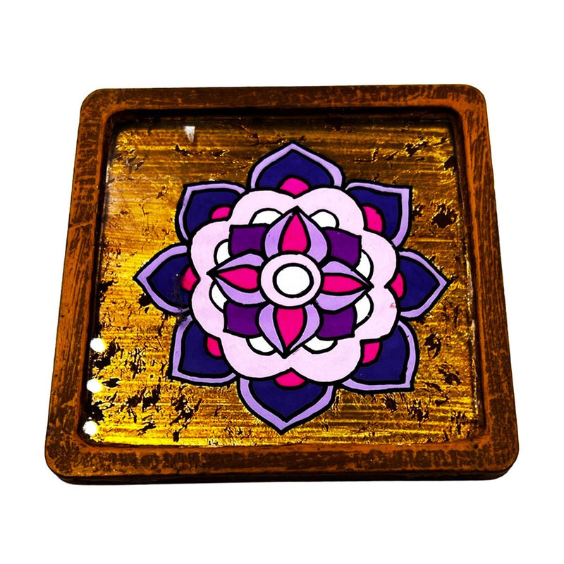 Coaster Hand Painted Glass Wooden Frame Brown