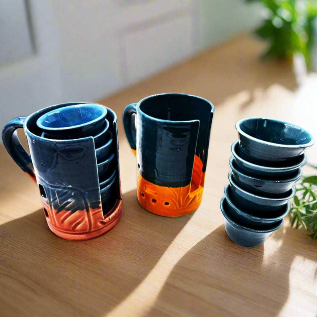 Coffee Six Cups Set Handcrafted Ceramic With Holder - STLESS