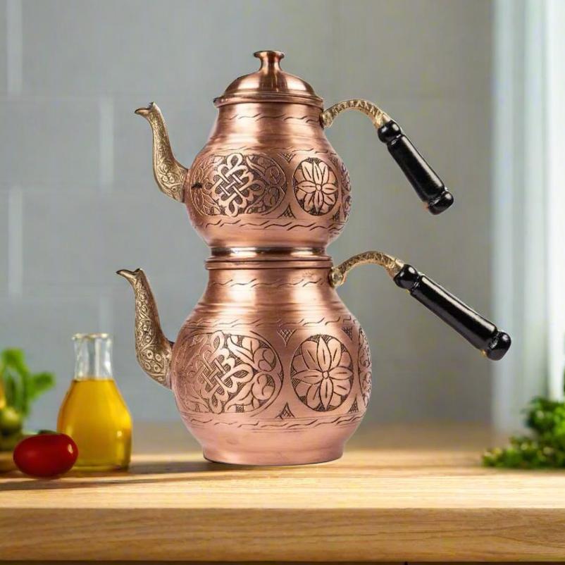 Copper Turkish TeaPot Tea Kettle Pots Set for Stove Top Vintage Antique Kettl