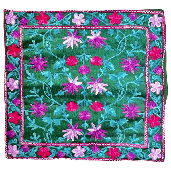 Crewel Wool Embroidered Cushion Throw Pillow Cover Green