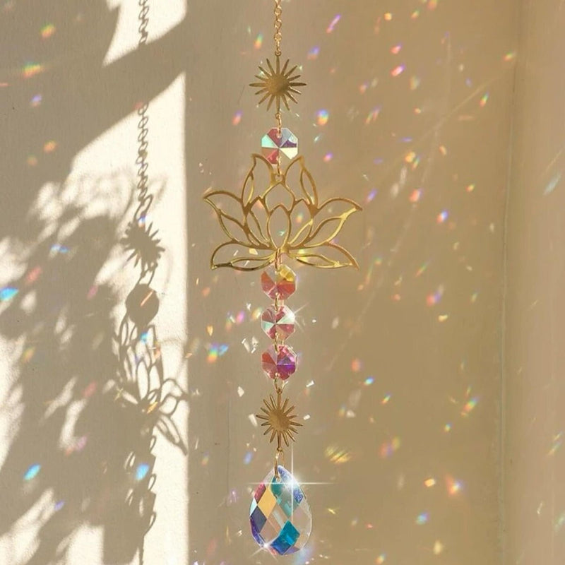 Crystal Suncatcher Sun Moon Lotus Prism Rainbow Maker Light Catcher Garden Decoration Chakra Hanging Window Outdoor Ornament - sun catcher