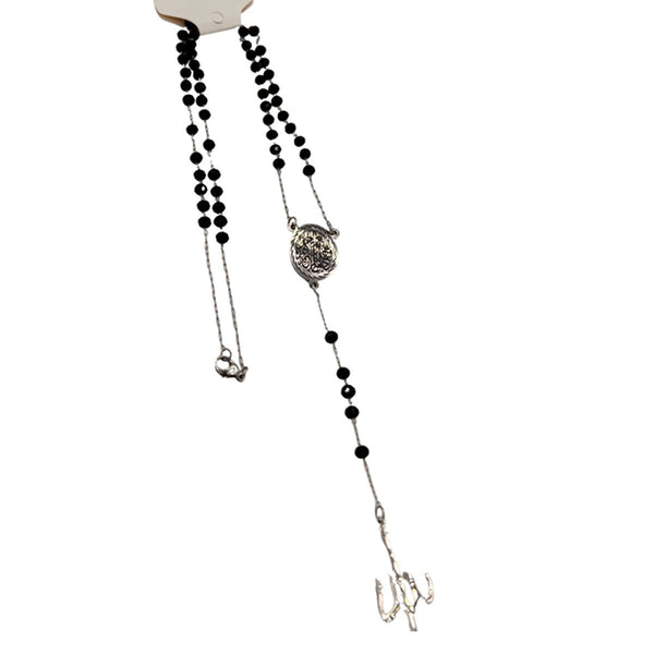 Fallahu Khairo Hafezen Black Necklace Rosary & Silver Plated - ستسال فالله خير حافظاً
