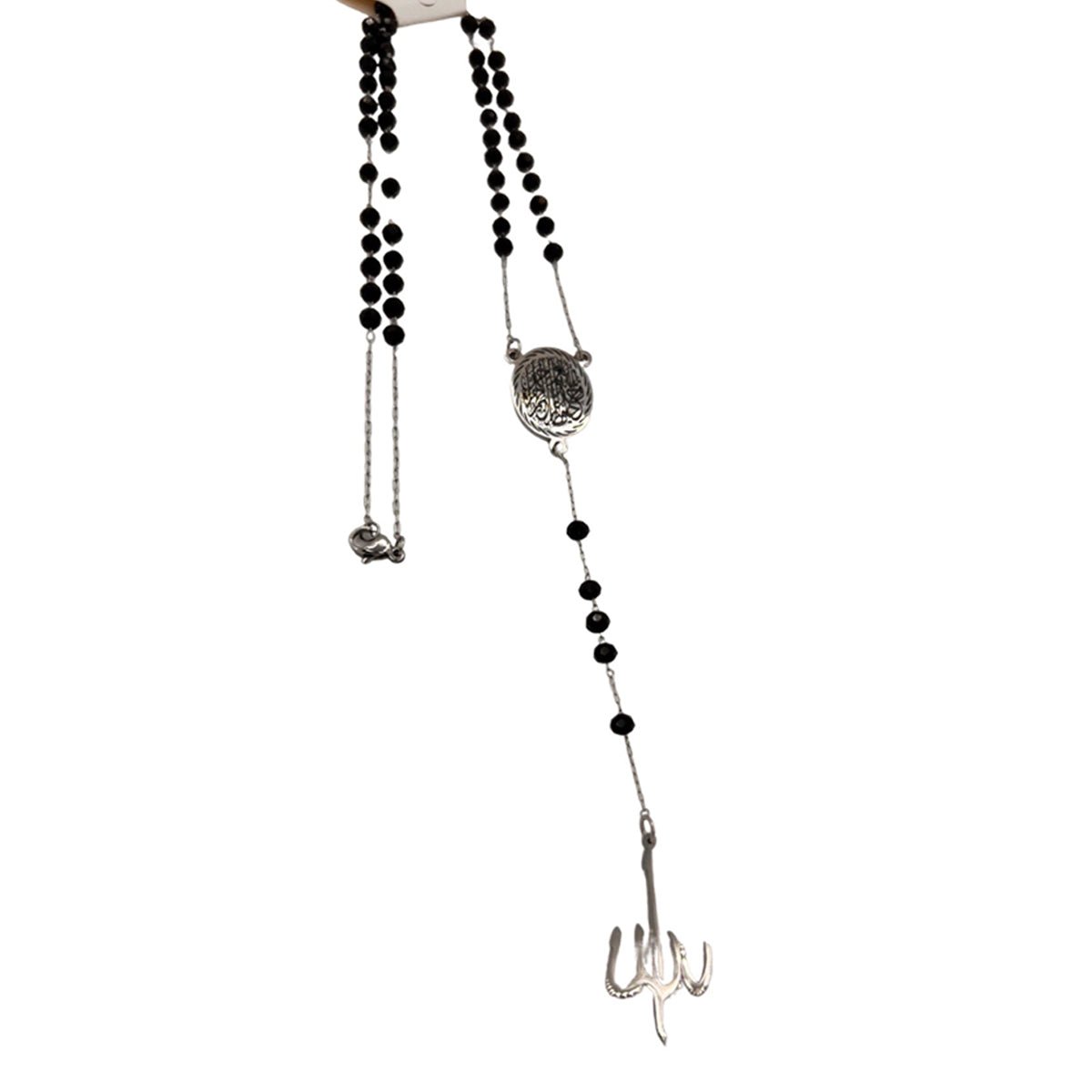 Fallahu Khairo Hafezen Black Necklace Rosary & Silver Plated - ستسال فالله خير حافظاً