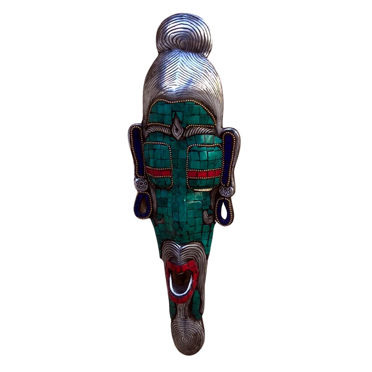 Genuine Gemstones Turquoises, Coral & Lapis Wall Hanging African Mask
