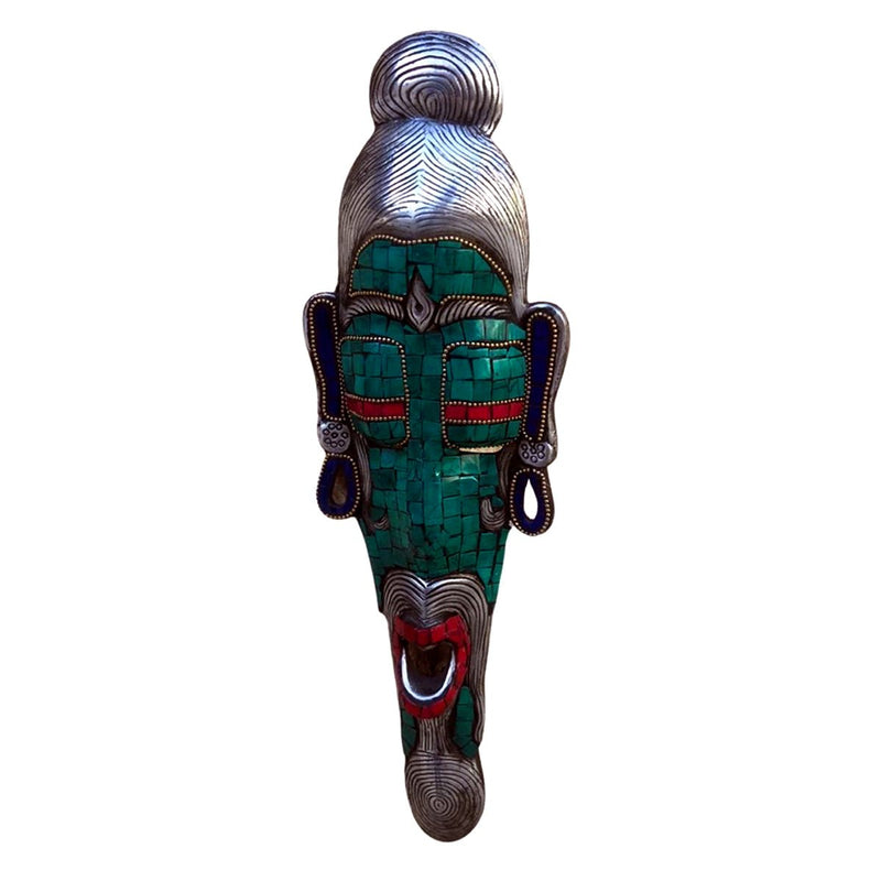 Genuine Gemstones Turquoises, Coral & Lapis Wall Hanging African Mask