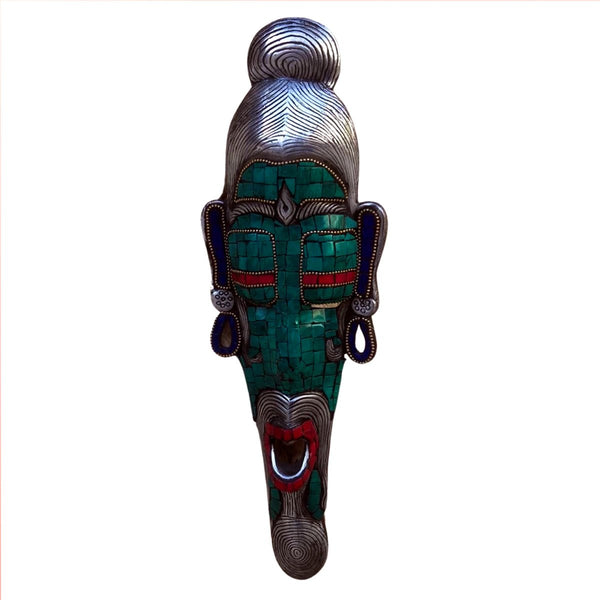 Genuine Gemstones Turquoises, Coral & Lapis Wall Hanging African Mask - STLESS