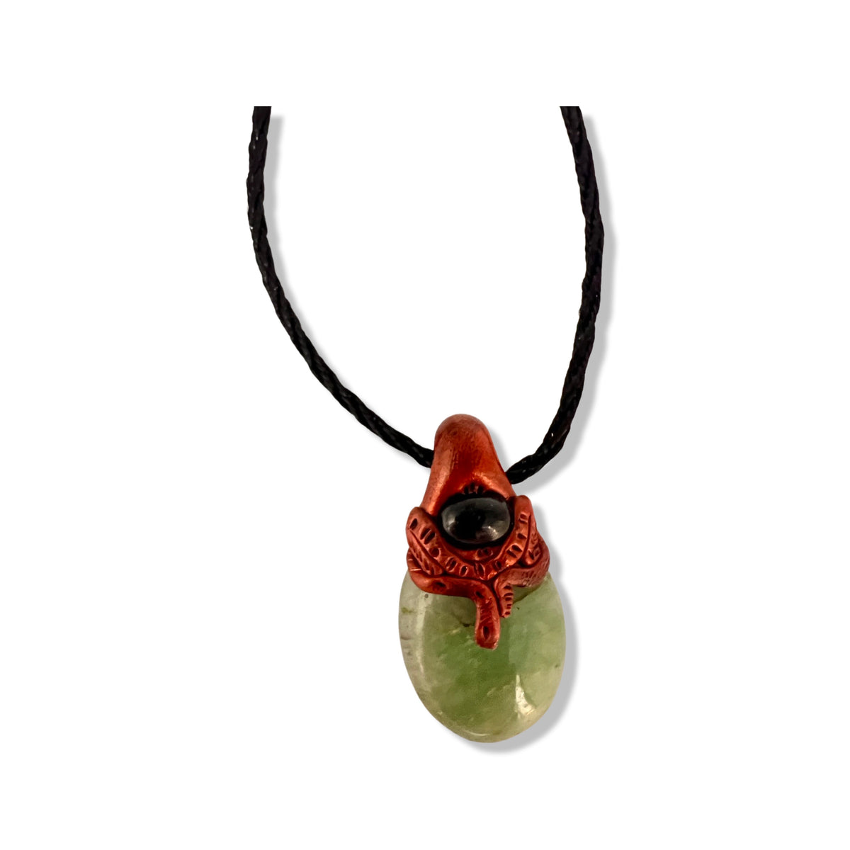 Green Stone Necklace with Gold-Tone Bail
