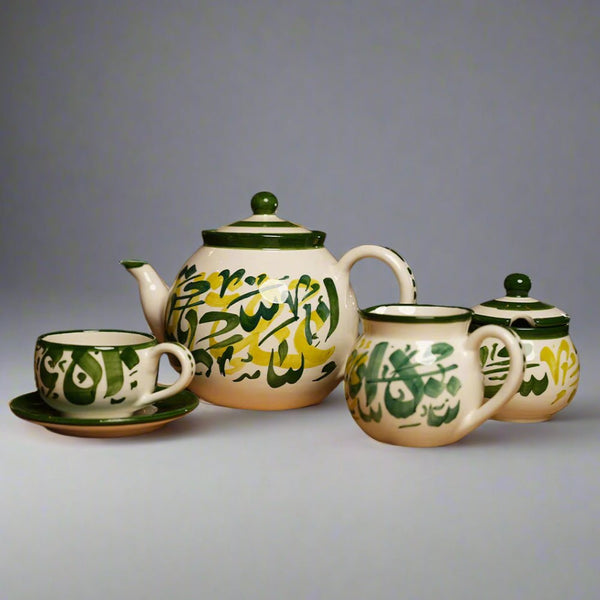 Green Ceramic Pottery Set Handmade in Jordan