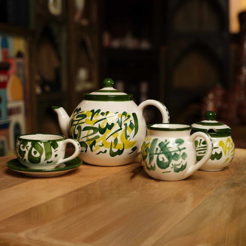 Green Ceramic Pottery Set Handmade in Jordan