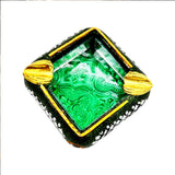Green Glass With Brass Ashtray
