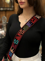 Hand-Embroidered Palestinian Cities Strap Bag – Arabic Calligraphy Crossbody Shoulder Strap for Handbags