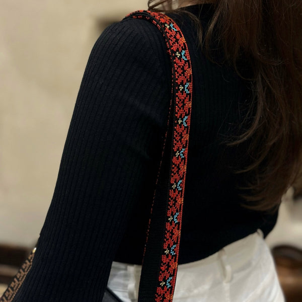 Hand - Embroidered Strap Bag Red