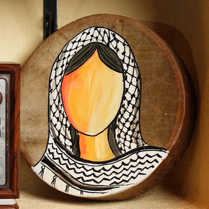 Handcrafted Daf Drum Goat and Wood Daff Palestinian Girl