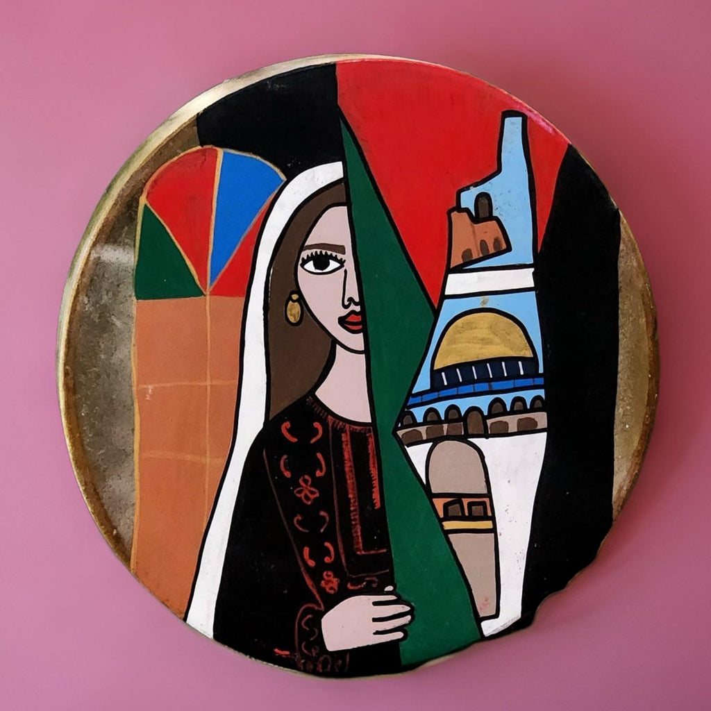 Handcrafted Daf Drum Goat and Wood Daff Palestinian Girl