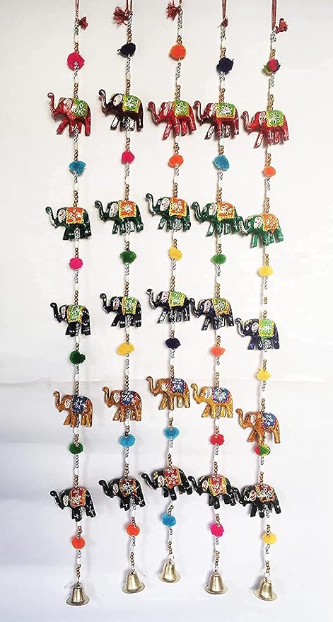 Handicrafts Indian Fabric Hanging Elephants String decoration - Rassme
