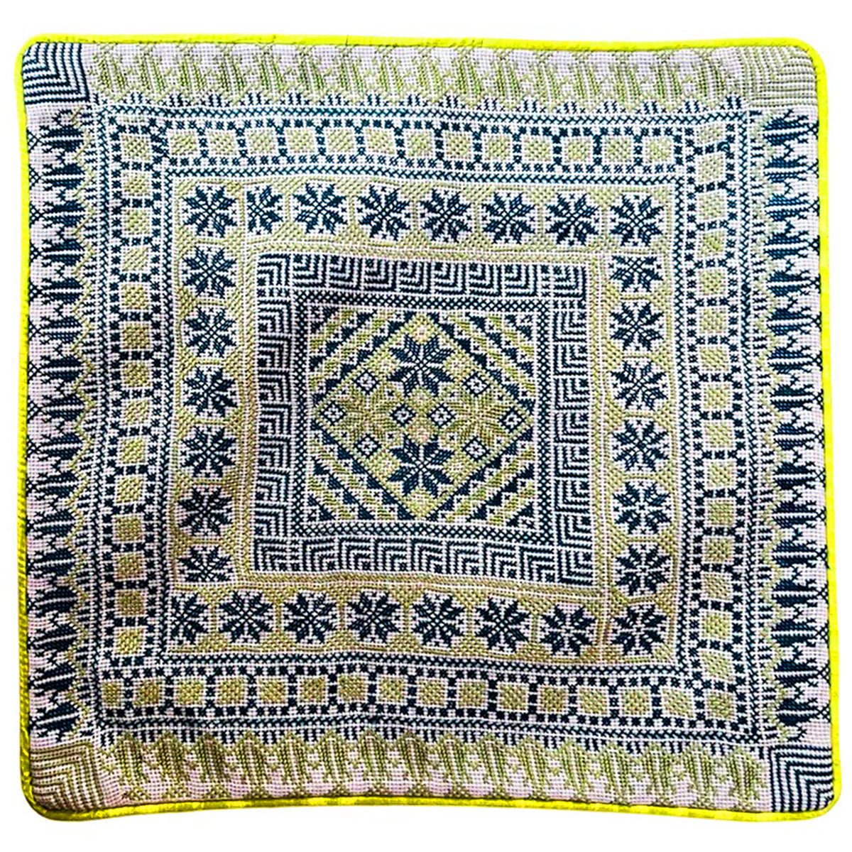 Handmade Embroidery Cushion Cover Blue & Yellow