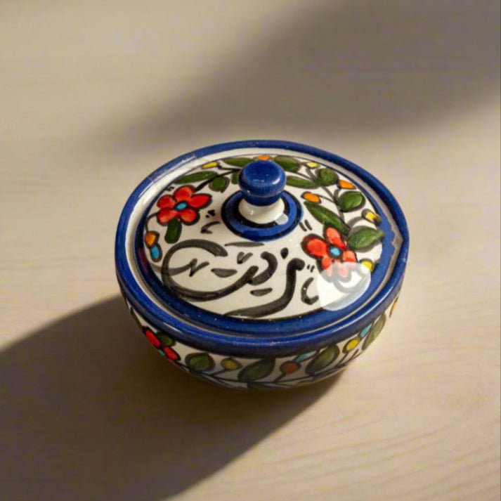 Handmade Hebron Ceramic Floral Oil Bowl Tureen Pottery مطبقية زيت زيتون سيراميك