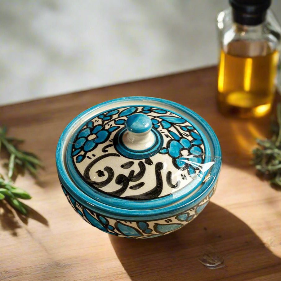 Handmade Hebron Ceramic Floral Olive Bowl Pottery مطبقية زيتون