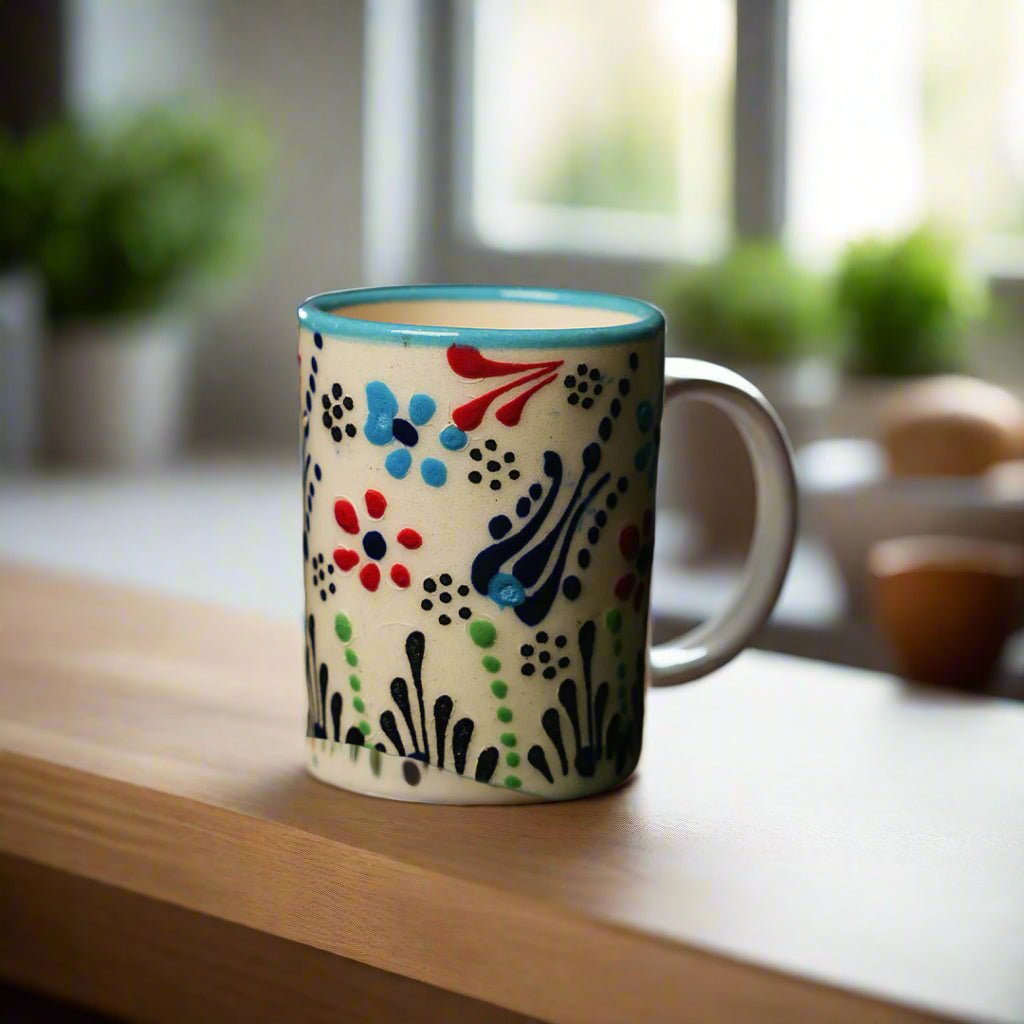 Handmade Mug Ceramic Floral Pottery 3D Texture