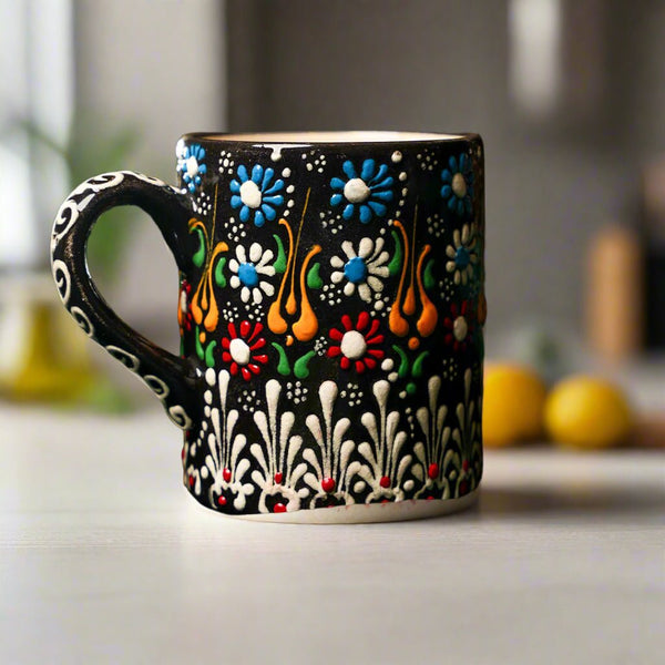 Handmade Mug Ceramic Floral Pottery 3D Texture