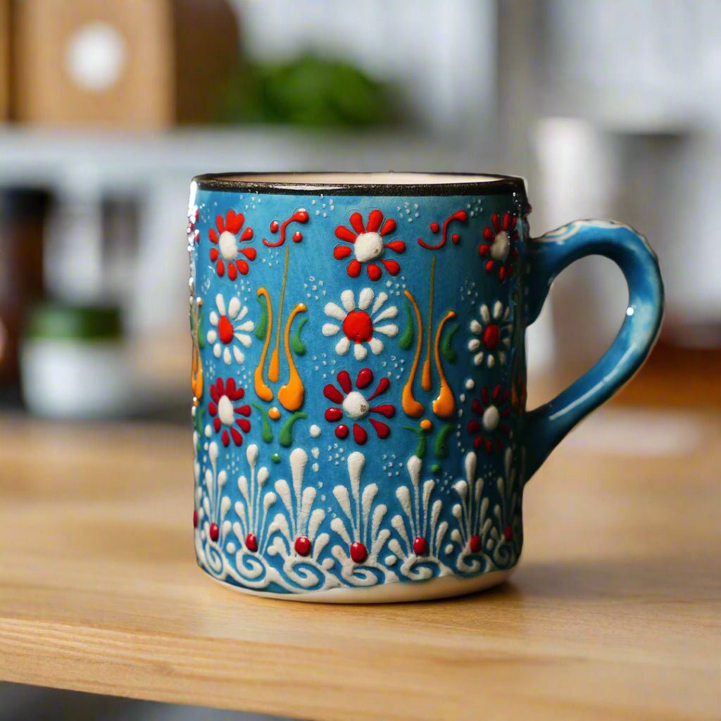 Handmade Mug Ceramic Floral Pottery 3D Texture