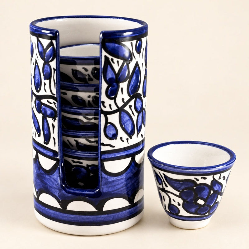 Handmade Palestinian Ceramic Floral Arabian Coffee Cups Set Pottery