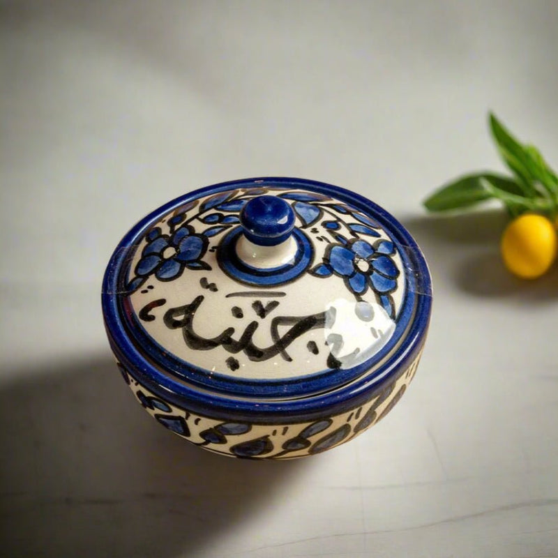 Handmade Palestinian Ceramic Floral Cheese Bowl Pottery Tureen