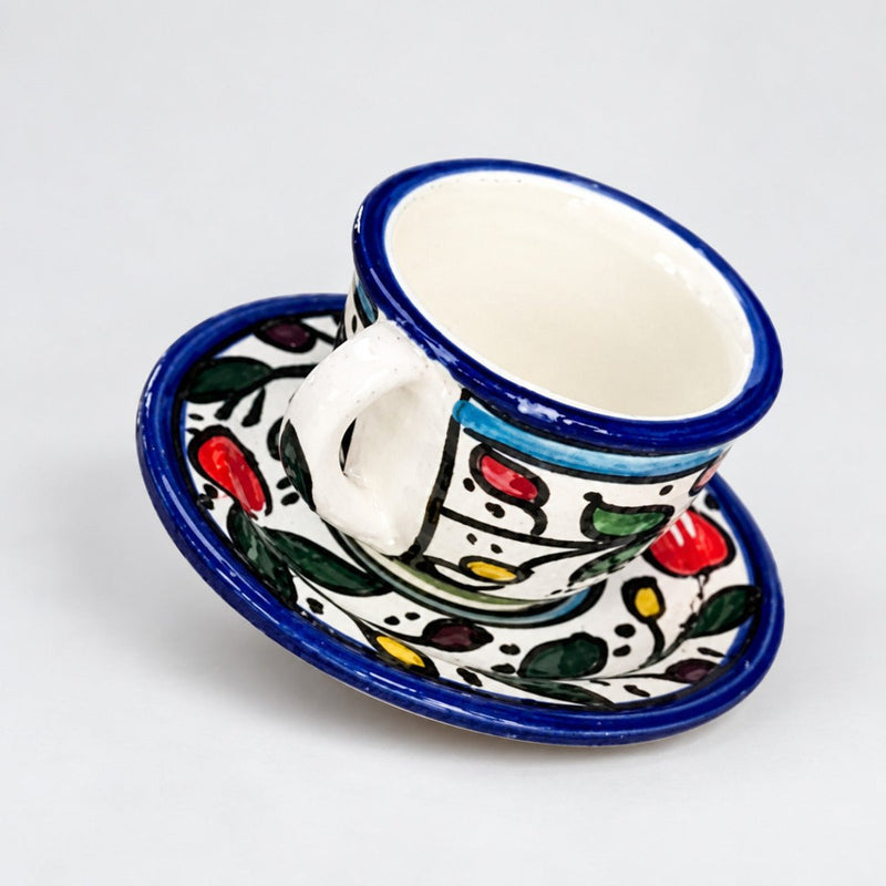 Hebron Ceramic Hand Paint Coffee Cup and Saucers Made in Holy Land Khalil / Palestine