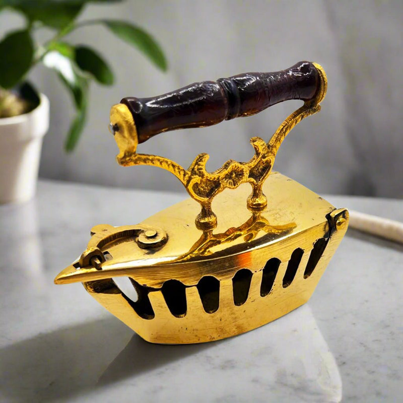 Incense Burner Brass Iron Model Wooden Handle