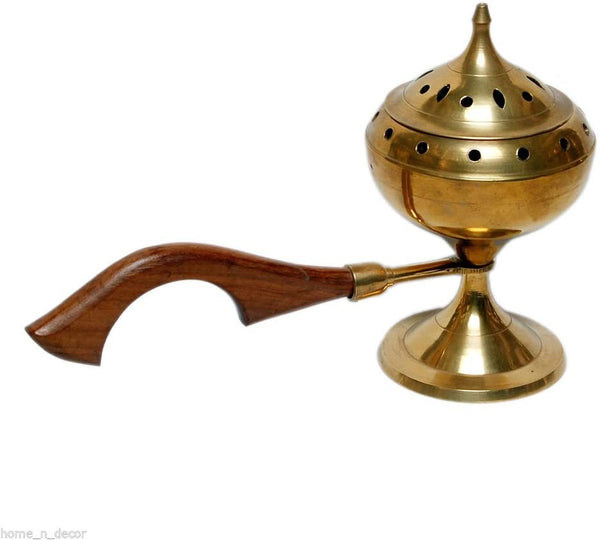 Incense Burner Solid Brass With Wooden Handle - STLESS