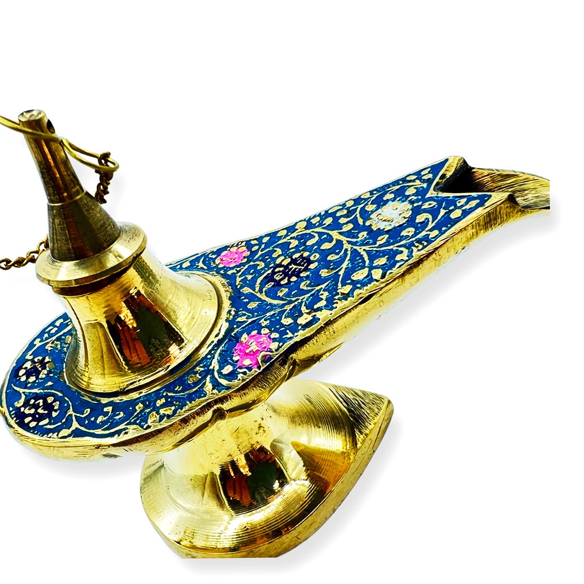 Incense Holder Aladdin Lamp Brass & Enamel Colors