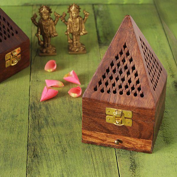 Incense Holder Handmade Wooden Pyramid Box