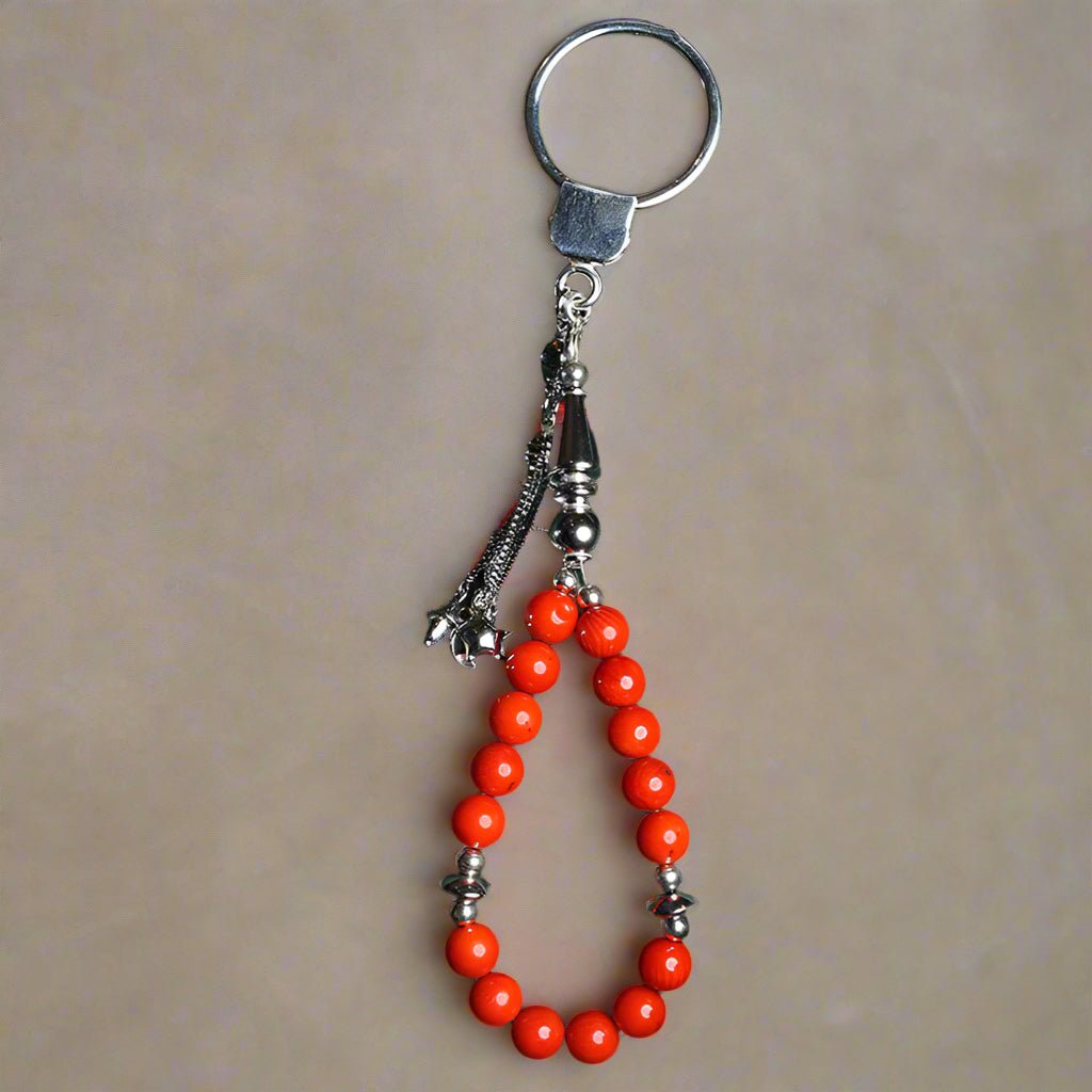 Keychain Prayer Beads Coral Genuine Silver 925