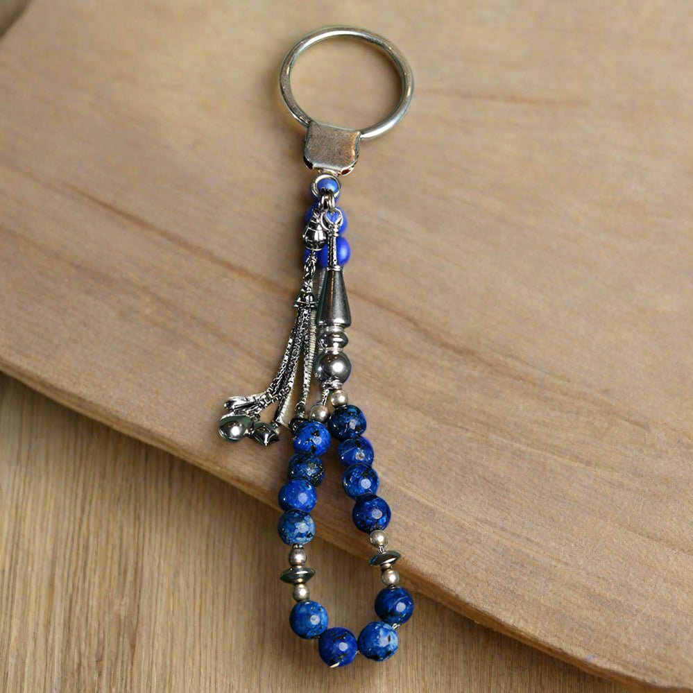 Keychain Prayer Beads Lapis Lazuli Genuine Silver 925