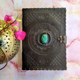 Leather Journal with Lock, Embossed Handmade Leather Grimoire Diaries, Spell Book