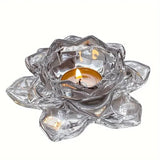 Lotus Flower Glass Candle Holder Crystal Clear