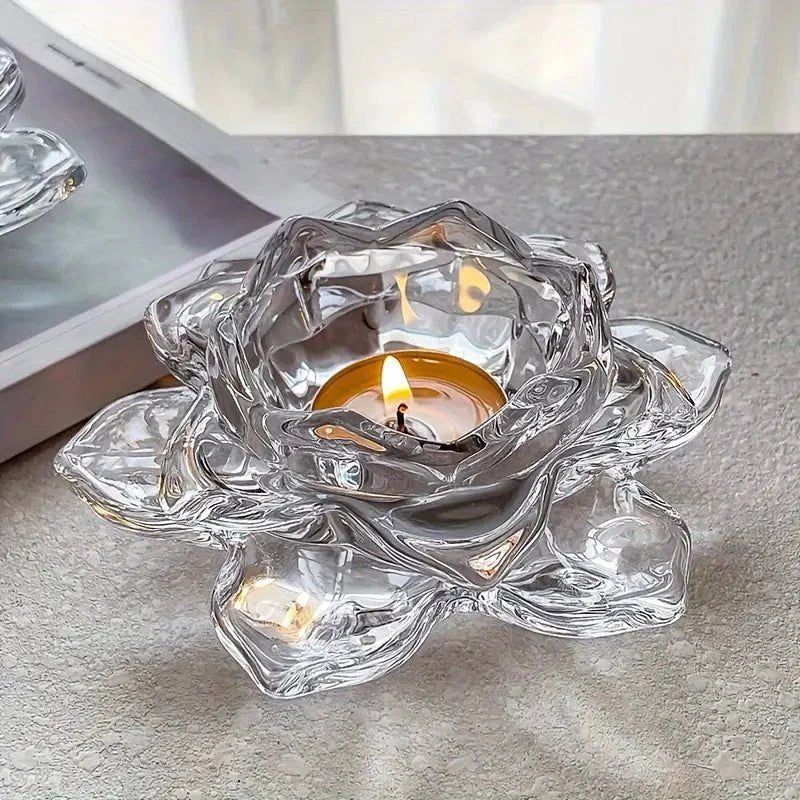 Lotus Flower Glass Candle Holder Crystal Clear