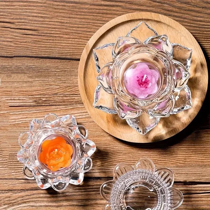 Lotus Flower Glass Candle Holder Crystal Clear