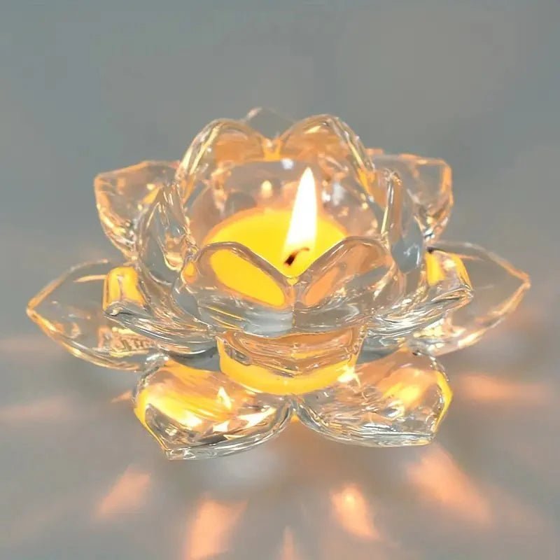 Lotus Flower Glass Candle Holder Crystal Clear