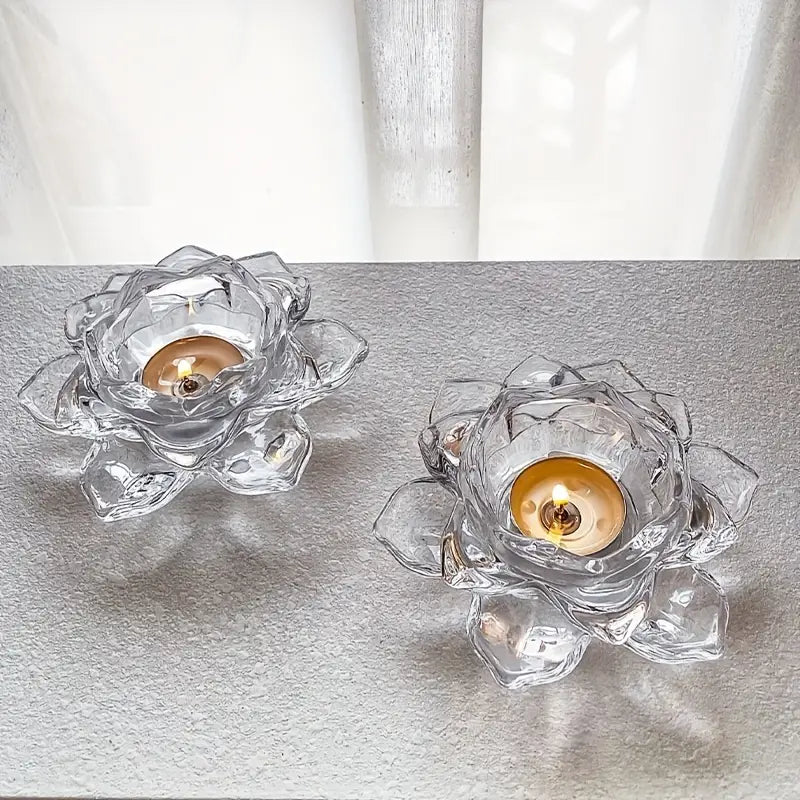 Lotus Flower Glass Candle Holder Crystal Clear