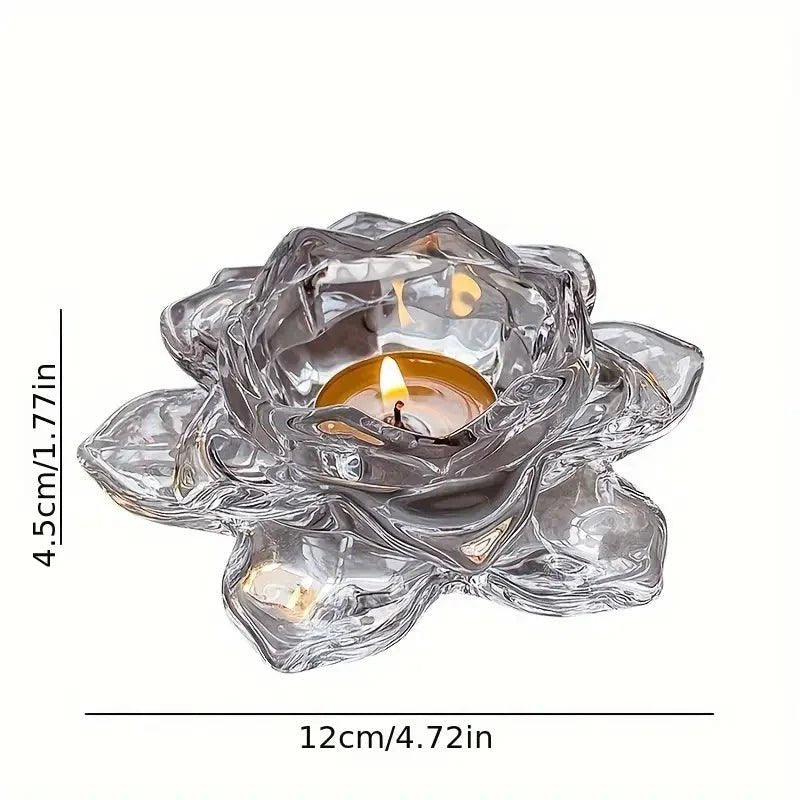 Lotus Flower Glass Candle Holder Crystal Clear
