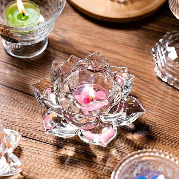 Lotus Flower Glass Candle Holder Crystal Clear