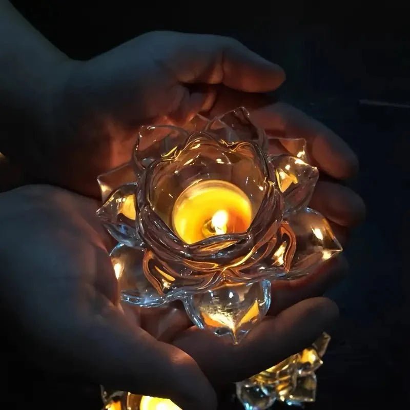 Lotus Flower Glass Candle Holder Crystal Clear