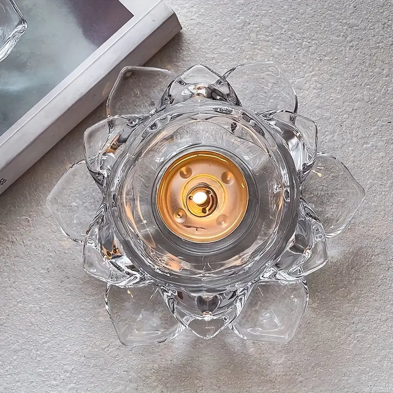 Lotus Flower Glass Candle Holder Crystal Clear