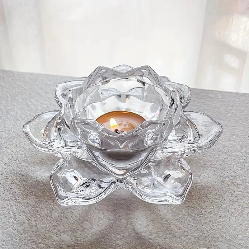 Lotus Flower Glass Candle Holder Crystal Clear