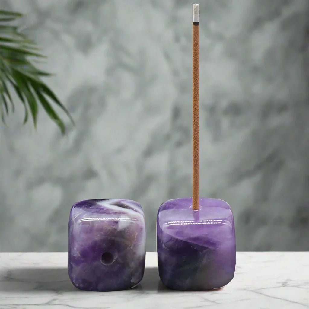 Natural Crystal Amethyst Cube Incense Stick Holder Square Gemstone